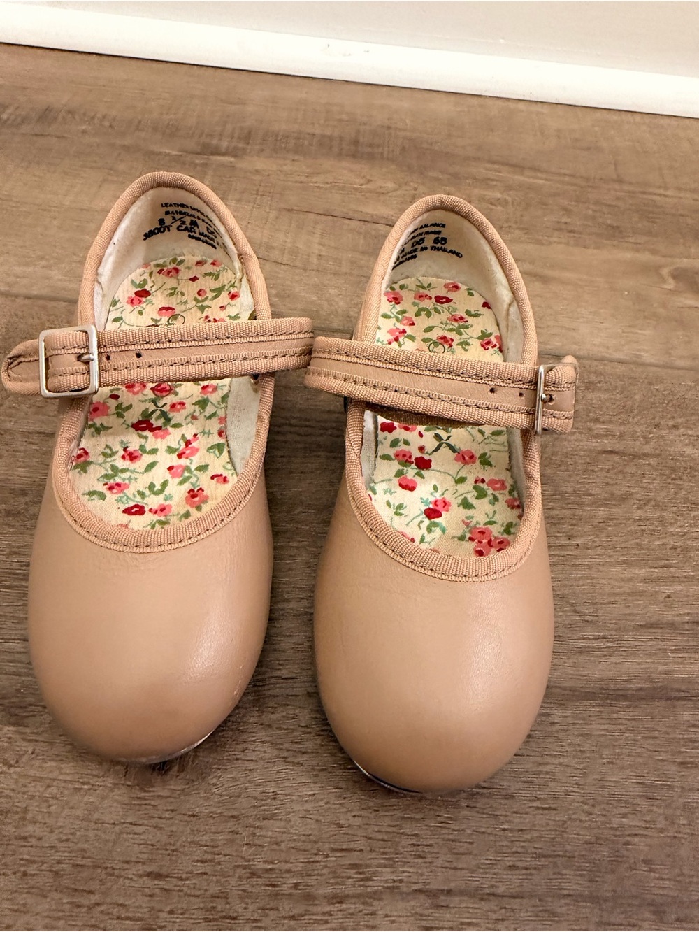 Girls Beige Mary Jane Shoes with Floral Insole